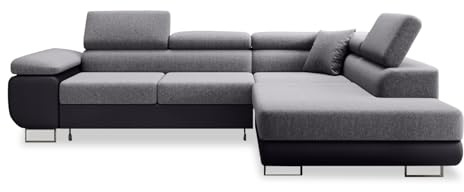 INTENSE DECO Canapé d'angle Droit Convertible Marius Gris et Noir