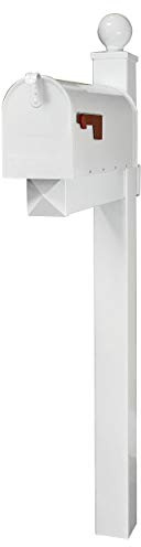 4Ever Products The Washington Vinyl/PVC Mailbox Post (Includes Mailbox) Complete Decorative Curbside Post-Mounted Mailbox System with Classic Traditional Style (White)