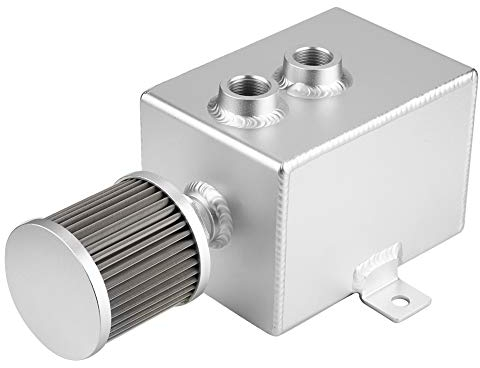 Ölkanne Entlüftung, 2L Auto Ölfangdose Reservoir für Tank Aluminiumlegierung mit Entlüftungsfilter Modifiziert Unifür Versal(Silber)
