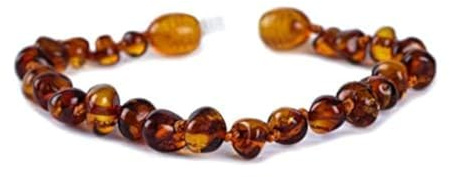Baby J's - Cognac Coloured Bracelet/Anklet - Premium Amber Bracelet - Handcrafted with 100% Baltic Amber - Fitted with a Safety Screw Clasp - Knotted to Prevent Scattering - 16cm