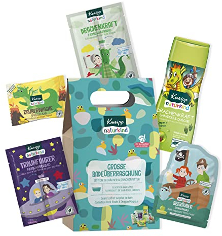 Kneipp Naturkind Große Badeüberraschung Edition Seeräuber & Drachenritter- Geschenkset für Kinder mit 5 Produkten - 2x Farbzauberbad, Sprudelbad, Schaumbad, Shampoo & Dusche