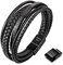 Speroto armband herren lederarmband herren leder armband für männer herren armband(schwarz style B,22cm)