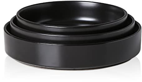 Stone Lain Celina Stoneware 3-Piece Serving Bowl Set, Black Plates and Bowls, Minimalist Dinnerware, Dish Set for 1, Straight Rim Design, Microwave & Dishwasher Safe Tableware