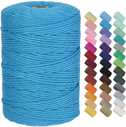 GOHOF Macrame Cord 3mm x 300m Premium Cotton Macrame Rope, 4 Strand Twisted Soft Cotton Cord, Perfect for Macrame Art, Dodger Blue