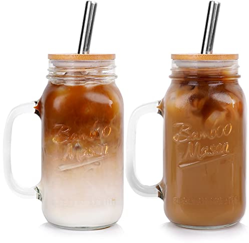 Barattolo con coperchio e cannuccia, barattolo di vetro con bocca normale da 680 ml, con manico, bicchiere, riutilizzabili, boba, bottiglie d'acqua per frullati, caffè, margarita, ufficio, casa