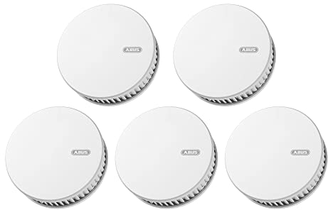 ABUS Funk-Rauchmelder RWM450 - Hitzemelder mit 12-Jahres-Batterie - 15 Melder vernetzbar - Q-Label & DIN EN14604 Zertifiziert - geeignet für Küchen - Weiß - 5er Set