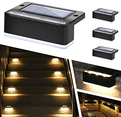Solpex Lampade solari per esterni, 4 pezzi, luce bianca calda, luci solari impermeabili, illuminazione a LED per scale esterne, decorazione (nero)