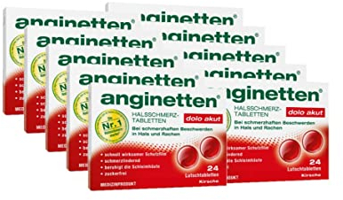 anginetten dolo akut Halsschmerztabletten | schmerzlindernde Lutschtabletten Kirsch-Geschmack | schnell wirksam bei Halsschmerzen & Rachenbeschwerden | beruhigt entzündete Schleimhäute | 10 x 24 St
