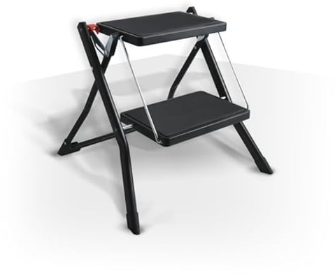 MSV - Pie de 2 peldaños Plegable y Antideslizante Ligero de Acero, máximo 150 kg, Color Negro Mate