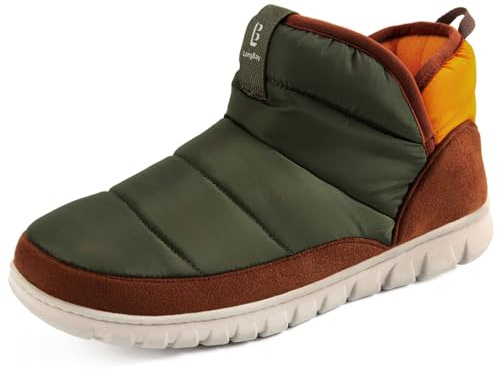 LongBay Men's Slipper Boots Warm Memory Foam Indoor Outdoor House Shoes | Splash Resistant Nylon Fabric, Coral Fleece Warm Lining, Non Slip Rubber Sole, Machine Washable, Indoor Outdoor, Gift, Winter