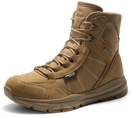 NORTIV 8 Botas de trabajo tácticas militares ligeras para hombre, botas de combate para senderismo, motocicleta, Marrón, 42.5 EU