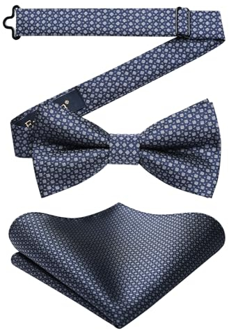 Enlision Fliegen Blau Herren Anzug Fliege mit Einstecktuch Set Hochzeit Formelle Herrenfliege Vorgebunden Verstellbare Smoking Schleife und Taschentuch für Männer