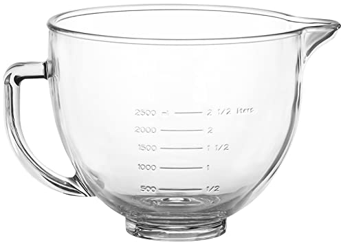 Skelang Bol mélangeur en verre, bol mélangeur en verre avec poignée et marquages de mesure, bol mélangeur sur pied, compatible avec les mélangeurs Kitchenaid de 4,5 l et 5 l à tête inclinable