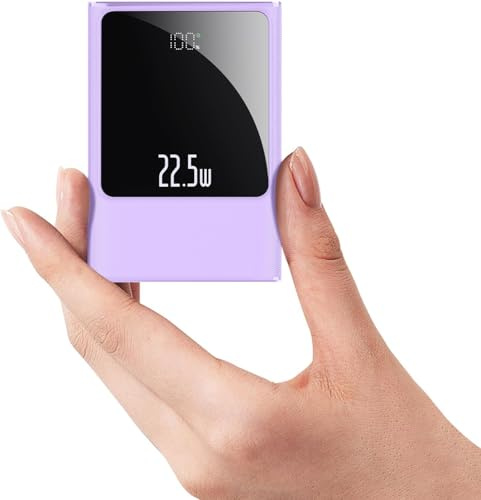 Ultrasnabb powerbank 22,5 W, 10 000 mAh, USB C-utgångar och ingångar, mobiltelefonladdare, minibatteri, kompatibel med surfplattor från iPhone, Samsung och mer (lila)