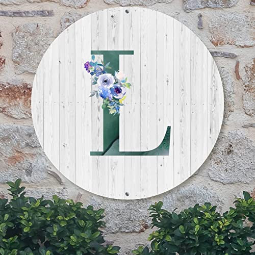 Madcolitote Monogram initial bokstav L välkomstskylt ytterdörr dekor mörkgrön bokstav blommig dekor anpassad metallskylt väggkonst kransskylt rustik väggdekor sovrum vardagsrum 30 x 30 cm