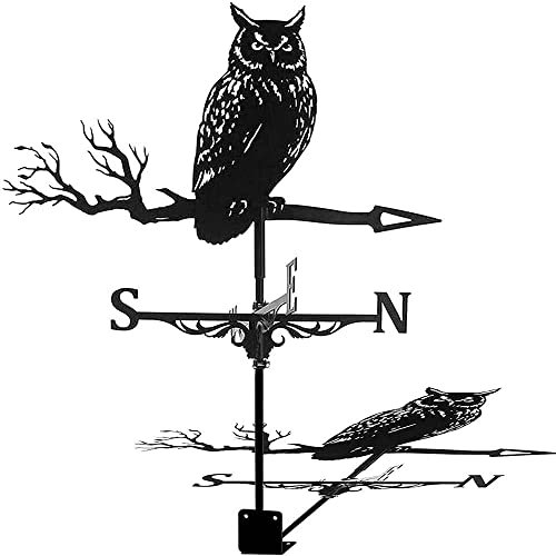 ANSAIR Girouette Chouette Faite à la Main Girouette Indicateur de Direction Girouette Ferme Noir en Acier Inoxydable for Toit Extérieur Jardin Montage Cour Décor