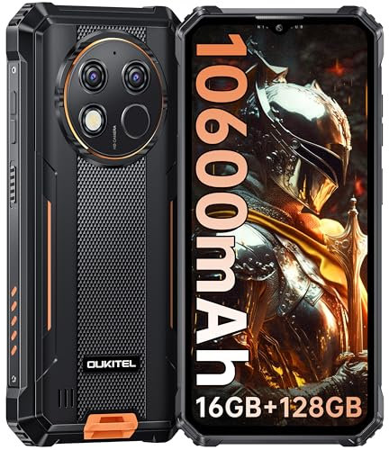 OUKITEL WP28S Android 14 Rugged Smartphone - 16GB RAM+128GB ROM Rugged Phone,10600mAh IP68 Waterproof Mobile Phones,Octa-Core 6.52 FHD+,Dual SIM 4G,13MP+5MP Camera,NFC,OTG,GPS,Fingerprint,Orange