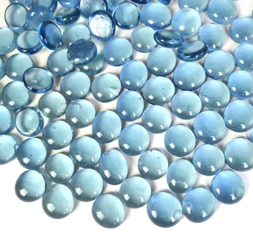 HappyFiller 2 LB Aqua Blue Glass Gems Flat Marbles Gemstones for Vase Fillers Home Wedding Centerpieces,Aquarium Fish Tank Decoration Pebbles Stones,Floral,Tabletop Fountain Sea Beads,Crafts