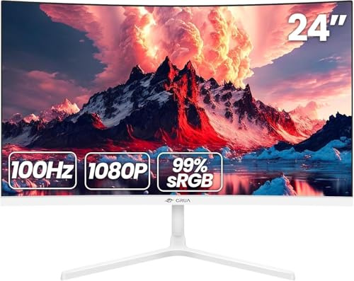CRUA 24 Zoll White Curved Monitor,Homeoffice Bildschirm FHD (1920×1080p) 100Hz Computer Bildschirm,99% sRGB-Farbraum,Blaulichtfilter,Desktop PC Monitor (HDMI+VGA),Weiß