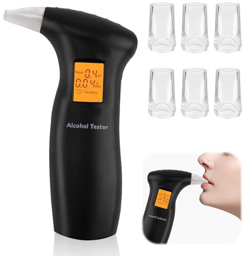 LANAFAY Breathalyser with 6 Pcs Mouthpieces, Portable Alcohol Breath Tester with LCD Display, Digital Alcohol Breath Detector with LCD Display, High Accuracy and Fast
