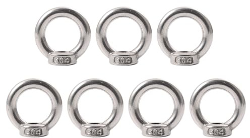 7 stycken ringmuttrar M10, 304 rostfritt stål, ringöglor ögonmuttrar ringmuttrar, ringskruvar för att fästa hängande ornament, blomkrukor, gungstativ etc.