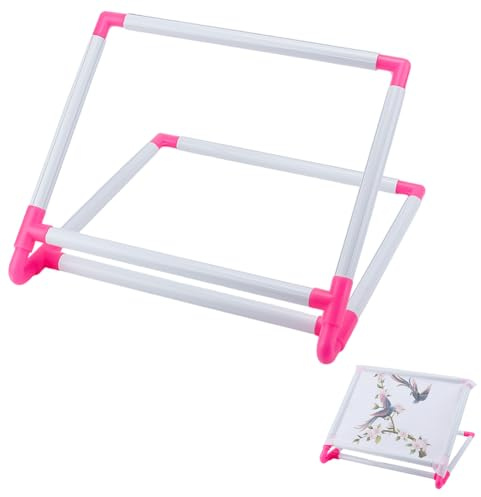 FINGERINSPIRE Bastidor de bordado universal de plástico rosa profundo y blanco, marco de bordado, puntas, bastidor, punto de cruz, herramienta de costura para el hogar