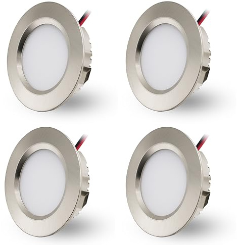 LED Einbaustrahler 230V 3W LED Spots Flach Einbauleuchten Einbauspots,Deckenstrahler Bohrloch 55-58mm und 15mm Flache,IP44 Deckenspots für Badezimmer,Küche,Wohnzimmer,4er Set (Nickel Warmweiß 3000K)