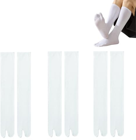 SamHeng Chaussettes Tabi Unisexe 3 Paires Chaussettes Japonaises Coton à Orteils Séparés pour Sandales Taille Mi-Mollet Élastiquepour Cosplay Shinobu et Tenues Ninja Anime(Blanc)