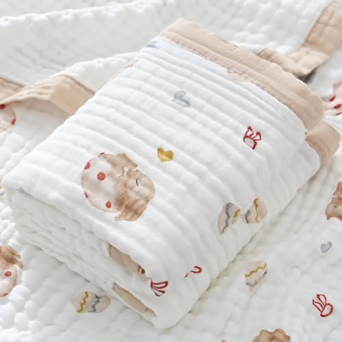 Hivia 110 * 110cm Mussole Neonato Cotone Coperta di Mussola,Quadrotti Cotone Neonato Coperta Mussola 6 strati,Coperte per Bambini Morbide e Sicure per la Pelle|Coniglio