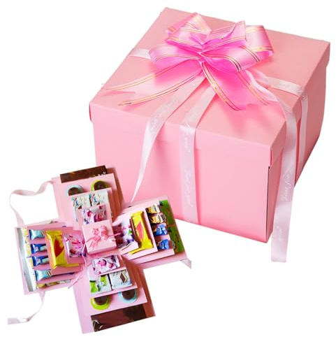 DIY Explosionsbox Geschenkbox Set, Überraschungsbox Geburtstag mit Band, DIY Explosion Überraschungs Box, Überraschung Box 5-Lagige Kreative für Hochzeit Geburtstag Valentinstag Jubiläumsfest (Rosa)