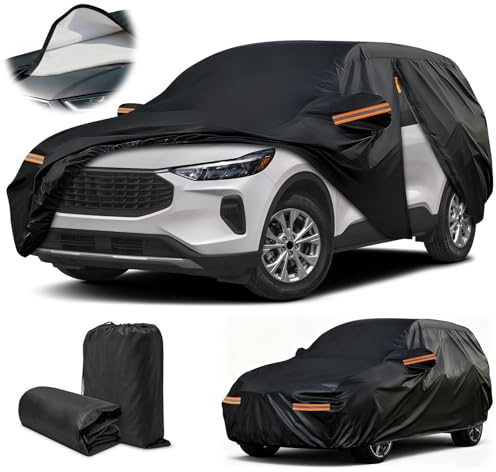 Car Cover for Ford Escape, Thickened Cover for Escape 2001-2012 2015-2025, Custom Fit Snow Hail Dust Sun Protection Escape Cover, Winter Outdoor Cover with Door Zipper/Reflective Strip/Mirror Pockets