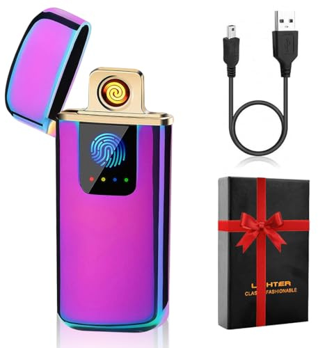 LOMUG Regalo San Valentino Uomo, Accendino Elettrico Accendino USB Ricaricabile Antivento Indicatore della Batteria per Candele Cucina Barbecue Campeggio, Regalo Compleanno/Anniversario per Lui/Lei