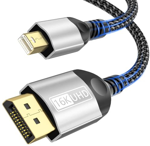 Cuszwee 16K Cable Mini DisplayPort a DisplayPort 2.1, 2M 16K@60Hz 8K@144Hz 4K@240Hz, Cable Mini DP a DP 2.1 para HDR G-Sync FreeSync DSC1.2, Gaming Laptop,MacBook,Monitor,NUC