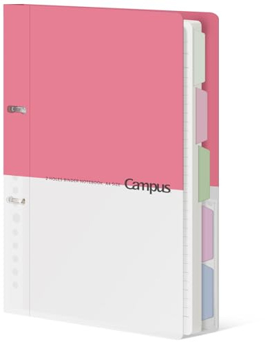 KOKUYO 5 Subject Spiral Notebook Journal, Campus 110 Sheets A4 Refillable Notebook with Dividers Tabs, College Ruled Binder Notebook for Work School Note taking, Light Pink, Japan Import