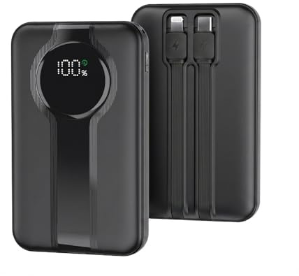 Power Bank 20000mah PD22.5W Bateria Externa con Cable USB-C Integrado Carga Rapida Bateria Portatil Cargador Powerbank Batería Portátil Movil Mini Cargadores Portatiles (Negro)