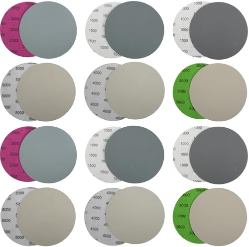 24 piezas de discos de lijado de 125 mm con, granos 1000/1500/2000/3000/4000/5000, rollo de papel de lija para lijar madera, discos de lijado para húmedo seco para madera, metal y automóviles.