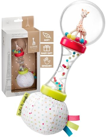 Sophie la girafe Soft Maracas Rattle, Baby Sensory Rattle Toy with Crinkle Sounds and Colorful Beads, Lightweight Easy-Grip Design for Infants & Newborns, Developmental Learning Toy