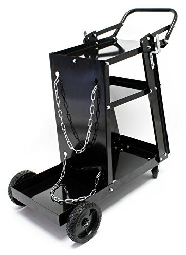 Wiltec Chariot de Poste à souder Mobile – 765 x 745 x 385 mm – avec 4 Roues, 3 Racks de Rangement et chaînes de rétention – Chariot d’Atelier de soudage et brasage