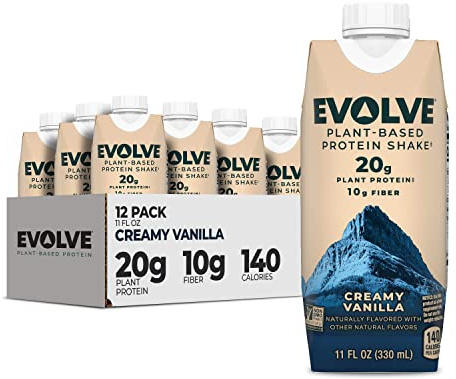 Evolve Plant Based Protein Shake, Vanilla Bean, 20g Vegan Protein, Dairy Free, No Artificial Sweeteners, Non-GMO, 10g Fiber, 11 Fl Oz (Pack of 12) (Formula May Vary)