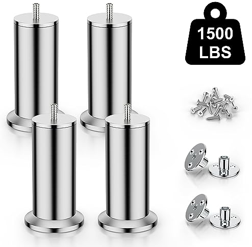 Qenovo® 4 Stück M10 Möbelfüße Edelstahl, Sofa Füße, Für Schrankfüße Bett Beine/Sofa Beine/Tischbeine höhenverstellbar Verwenden Sie M10-Schrauben,Unterstützung über 600 kg. (17.5CM)