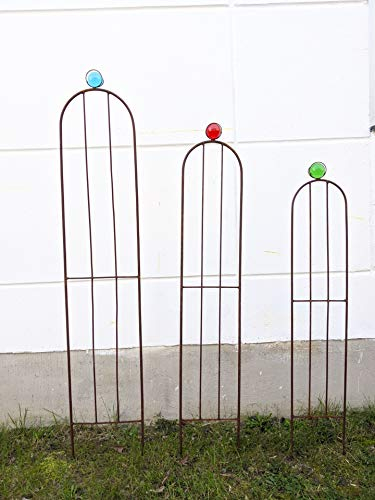 Zen Man trädgård edelrost rankgaller metall rost rankhjälp rosbåge med glaskula trädgård klättringshjälp av metall rankkolumn huvudåldersmaterial: 10 mm B30*160cm ,B25*140cm ,B22*120cm 032033LB