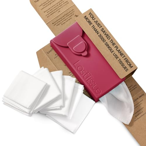 LastTissue® återanvändbart bomullspapperspaket | Ansiktshanddukar och näsdukar för män och kvinnor – tvättbara, hållbara ansiktsservetter med förvaringsfodral - Röd