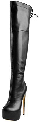 Only maker Botas de tacón de aguja con plataforma de caña larga, Poliuretano negro., 37 EU