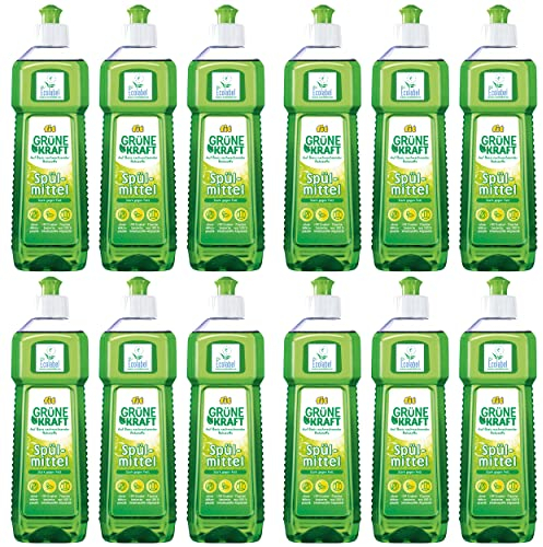 fit Geschirrspülmittel flüssig (12 x 500ml) Grüne Kraft, biologisch abbaubares Spülmittel, Flasche aus Altplastik, nachhaltig & vegan mit Zuckertensiden