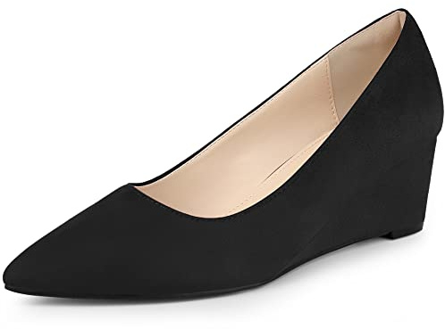 Allegra K Women's Pointy Toe Slip on Wedges Heels Black Pumps 8 m US