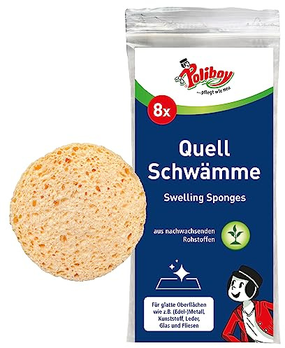 Poliboy, spugna universale rotonda per la casa, per la pulizia, la lucidatura e l'applicazione, con materie prime rinnovabili, diametro 8 x 1,5 cm, 8 spugne, made in Germany