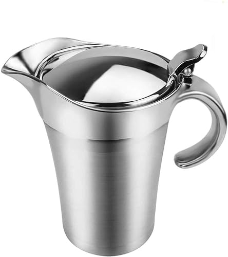 750 ml Edelstahl Thermo Sauciere mit Klappdeckel, Doppelt Isoliert Soßenkanne/Saucenkrug/Thermosoße Topf für Abendessen Partys