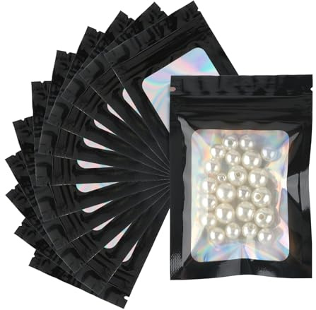 G2PLUS 100PCS Bolsas De Mylar,Bolsa Aluminio Resellable,7×10cm Bolsa Holográfica con Cremallera,Bolsas Planas Ziplock con Ventana Transparente para Muestra Comida,Joyería（Negro）