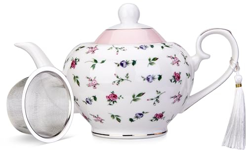 London Boutique Tetera con infusor – Infusores de té para té suelto o bolsitas de té – Capacidad de 700 ml perfecta tetera de 2 tazas – Teteras con asa fácil de agarrar (rosas rosas)