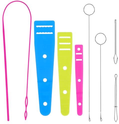 Nogeqi 8 Stück Durchziehnadel Set, Nadeleinfädler Einfädelhilfe Kordel, Nähschlaufen zum Handnähen, Nadel Threader Pinzette, Nadeln Einfädler Werkzeug für Schnüre Kordelzug, Nähen Schleife Kit